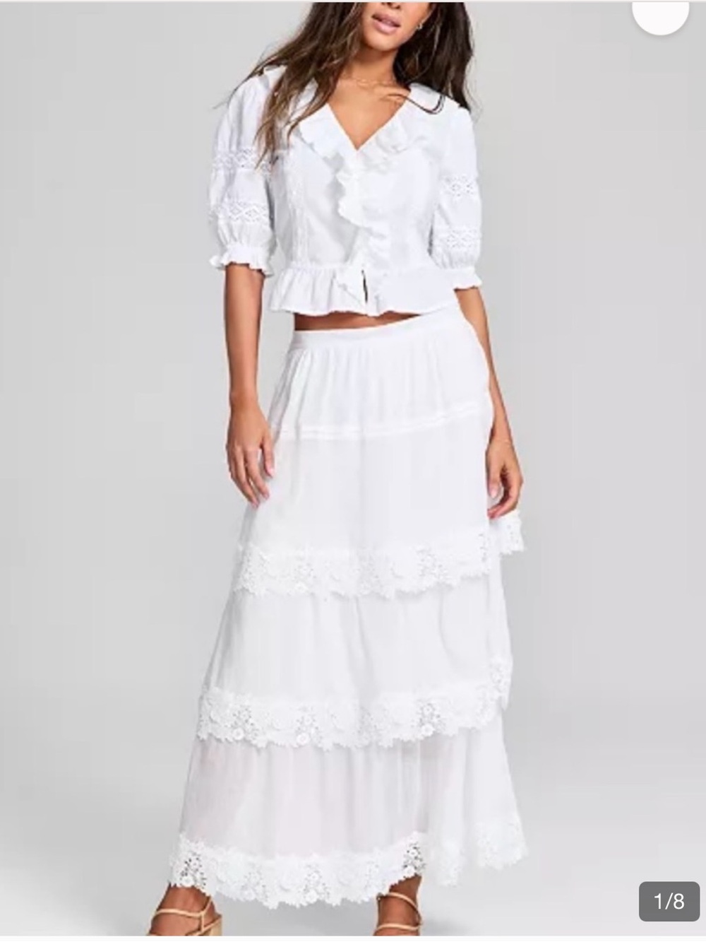 And Now This White Lace Tiered Maxi Skirt with lace trim